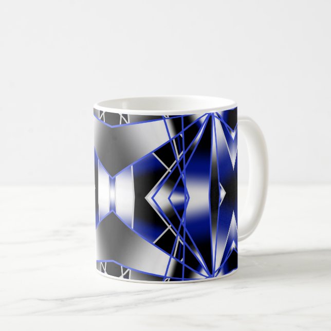 Blue Gradient Filled Mechanical Drawing Mosaic Coffee Mug (Front Right)
