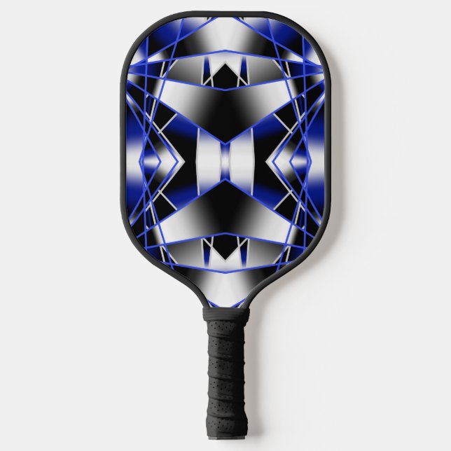 Blue Gradient Filled Mechanical Drawing Mosaic Pickleball Paddle (Front)