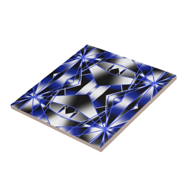 Blue Gradient Filled Mechanical Drawing Mosaic Tile (Side)