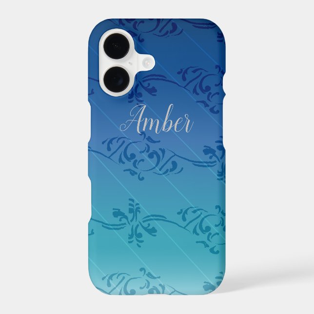 Blue Gradient Leaf Pattern Personalised (Back)