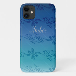 Blue Gradient Leaf Pattern Personalised iPhone 11 Case
