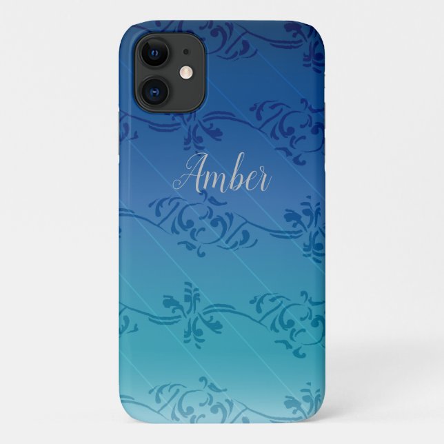 Blue Gradient Leaf Pattern Personalised Case-Mate iPhone Case (Back)