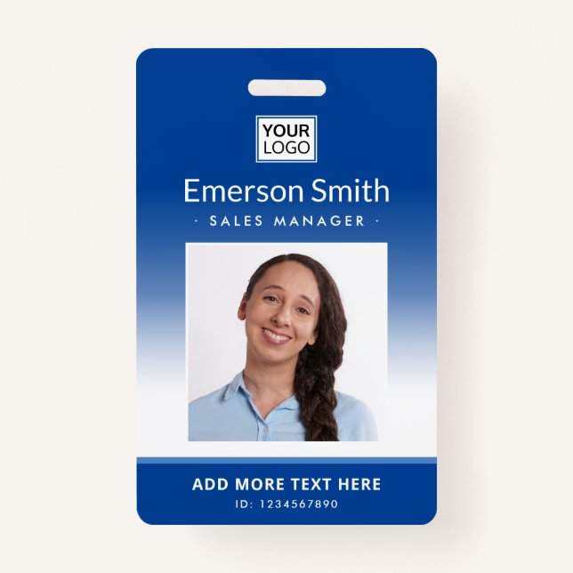 Blue gradient logo photo employee name title id ID badge (Front)