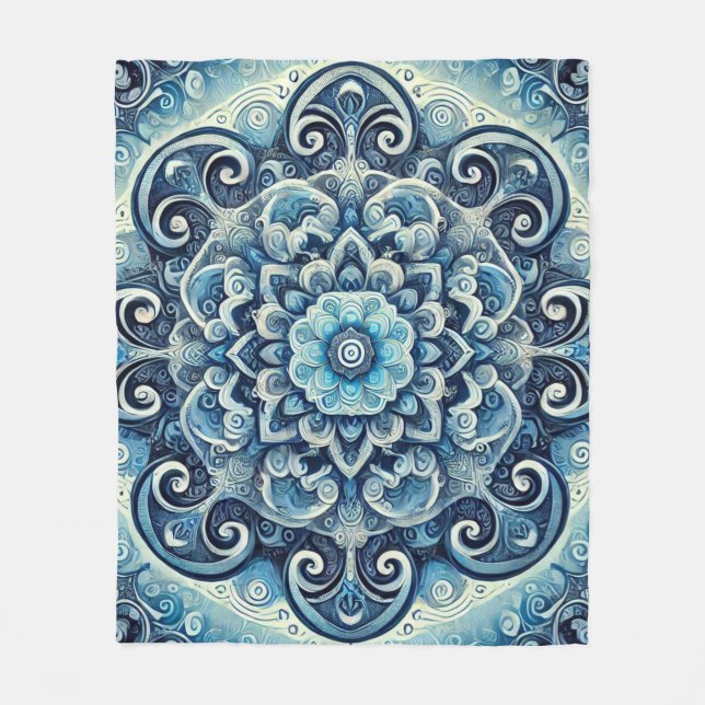 Blue Gradient Mandala Design 2 Fleece Blanket (Front)