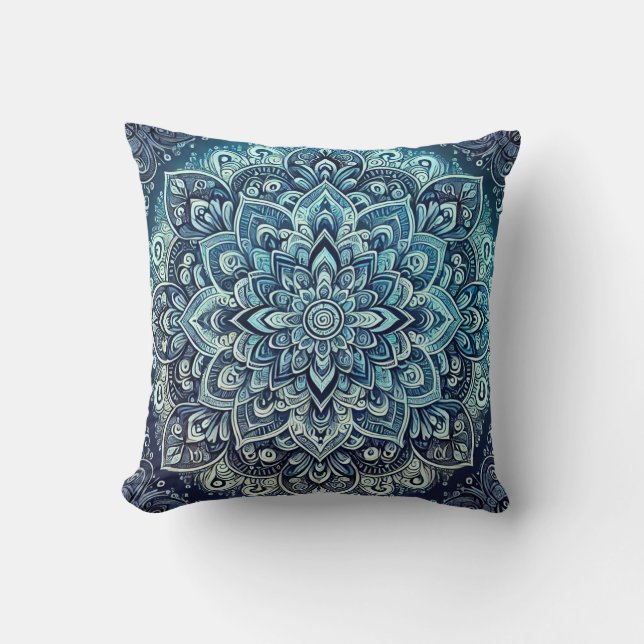 Blue Gradient Mandala Design Cushion (Front)