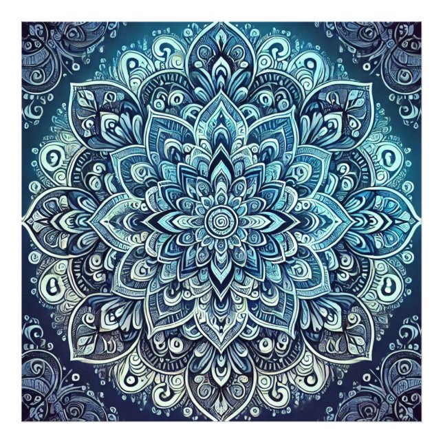 Blue Gradient Mandala Design Photo Print (Front)