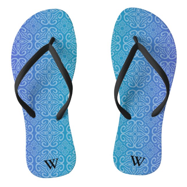 Blue Gradient  Mandala Zen Pattern Personalised  Flip Flops (Footbed)