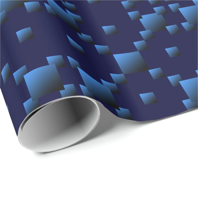 Blue Gradient Mini Check Box Pattern - Navy Wrapping Paper (Roll Corner)