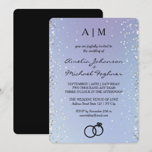 Blue Gradient Monogram Wedding Invitation 