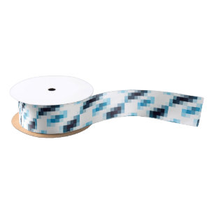 Blue Gradient Pixels Satin Ribbon