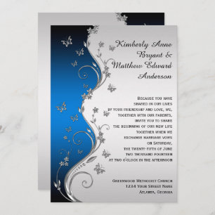 Blue Gradient Silver Ornate Butterflies Kristin Invitation