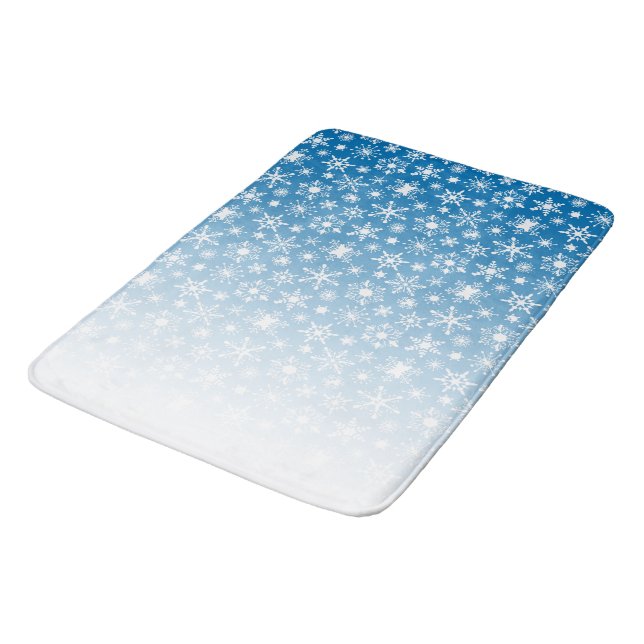 Blue gradient snowflakes bath mat (Angled)