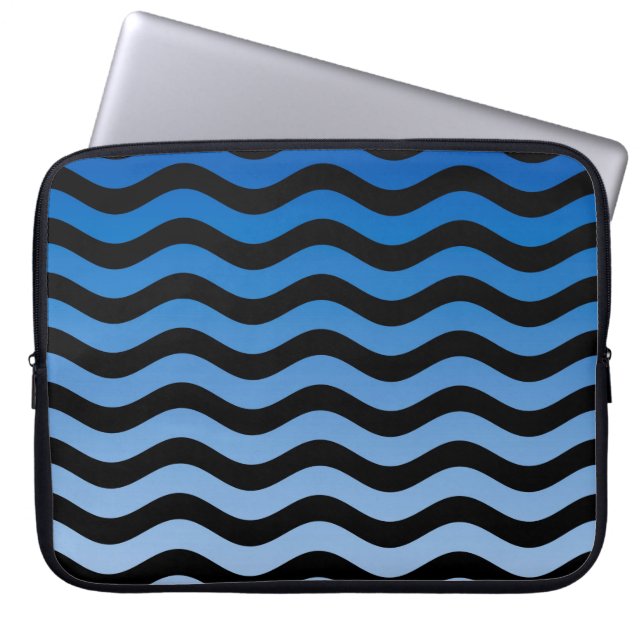 Blue Gradient Wavy Stripes Laptop Sleeve (Front)