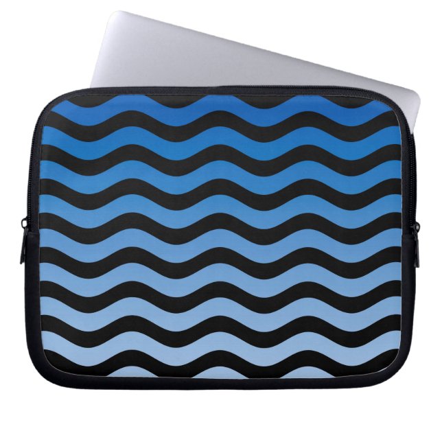 Blue Gradient Wavy Stripes Laptop Sleeve (Front)