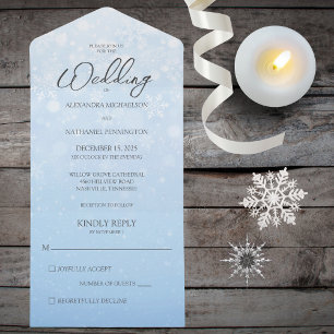 Blue Gradient with White Snowflakes All In One Invitation