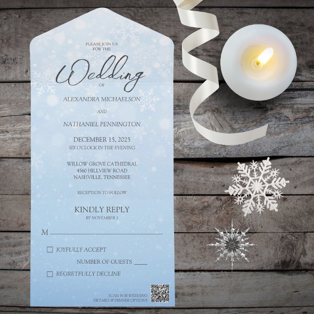 Blue Gradient with White Snowflakes and QR Code  All In One Invitation (Creator Uploaded)