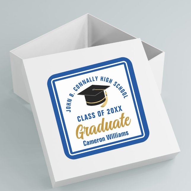 Blue Graduate 2025 Personalised Graduation Party Square Sticker (Creator Uploaded)