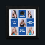 Blue Graduate 5 Photo Collage Custom Graduation Gift Box<br><div class="desc">A classy custom senior graduate photo collage graduation gift box with classic blue squares for a high school senior graduating with the class of 2025. Customise with your senior portrait pictures, school name and graduating for a great personalised graduation present. It features a 5 photograph template separated by white lines....</div>