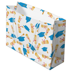 Blue Graduate Cap and Diploma Pattern Large Gift Bag