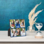 Blue Graduate Collage 2024 Square Graduation Photo Plaque<br><div class="desc">This modern blue senior graduate photo collage plaque features your favorite 6 student photographs in a square shape. This graduation keepsake gift features classy white typography of your high school or college name for the class of 2024. Customize this design with your graduating year below the black grad cap.</div>