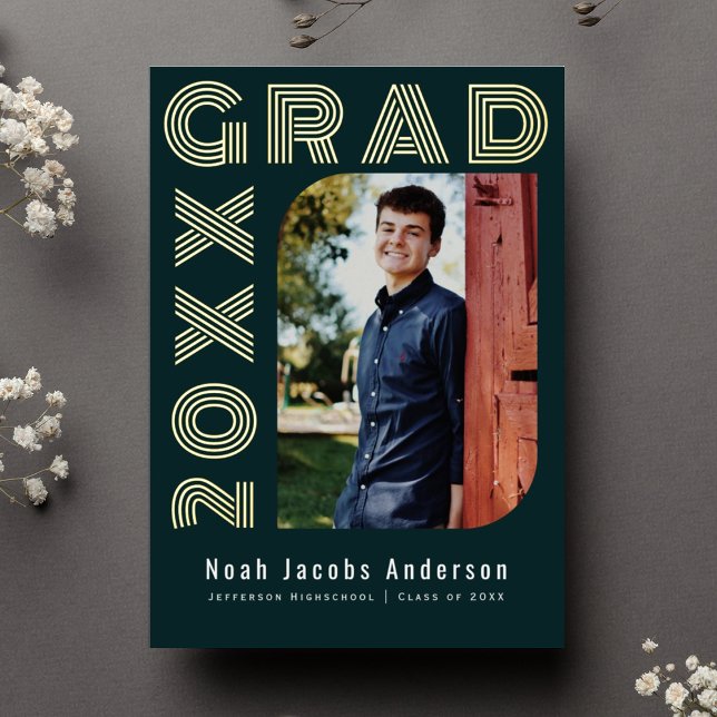 Blue Graduate Foil Graduation Photo Announcement (Creator Uploaded)