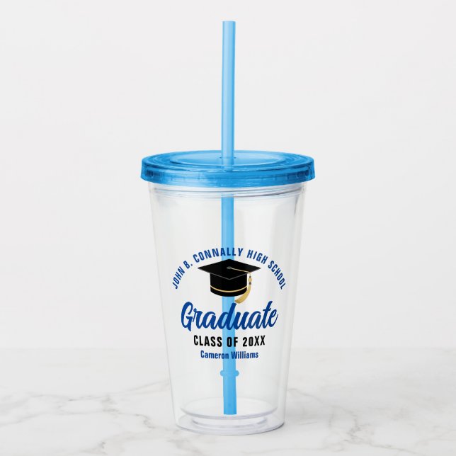 Blue Graduate Personalised Graduation Party Acrylic Tumbler (Front)