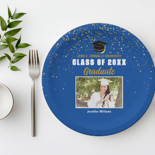 Blue Graduate Photo Class of 2025 Graduation Party Paper Plate