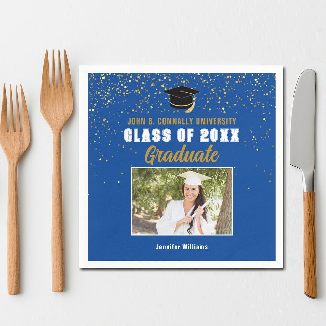Blue Graduate Photo Class of 2026 Graduation Party Napkin (Creator Uploaded)