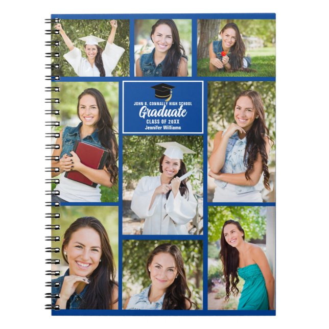 Blue Graduate Photo Collage 2023 Graduation Gift Notebook (Front)