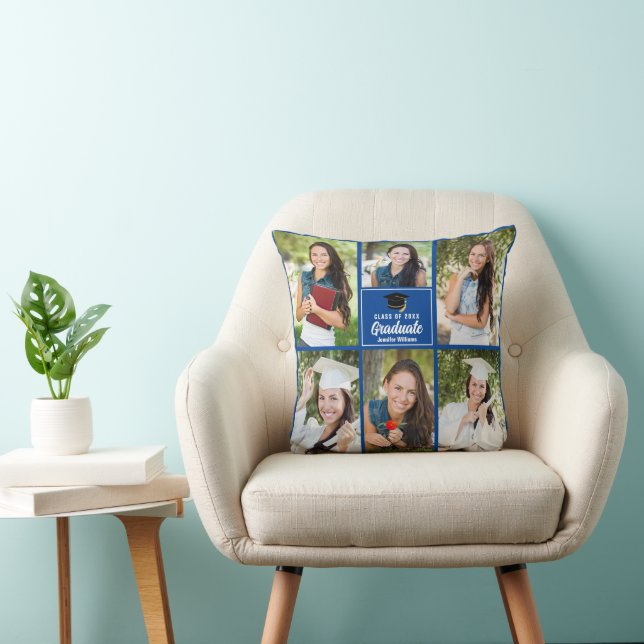 Blue Graduate Photo Collage 2025 Custom Graduation Cushion (Chair)