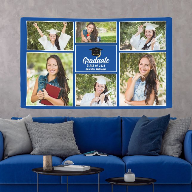 Blue Graduate Photo Collage 2026 Graduation Party Banner (Creator Uploaded)