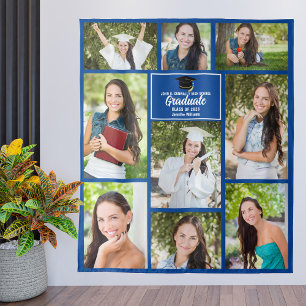 Blue Graduate Photo Collage 2026 Graduation Party Tapestry