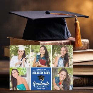 Blue Graduate Photo Collage Custom 2025 Graduation Announcement