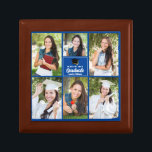 Blue Graduate Photo Collage Custom Graduation Gift Box<br><div class="desc">This modern blue senior graduate photo collage gift box features your favourite 6 student photographs. This graduation keepsake gift features classy white typography of your high school or college name for the class of 2025. Customise this design with your graduating year below the black grad cap.</div>