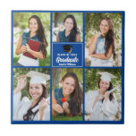 Blue Graduate Photo Collage Custom Graduation Tile<br><div class="desc">This modern blue senior graduate photo collage tile features your favourite 6 student photographs. This graduation keepsake gift features classy white typography of your high school or college name for the class of 2025. Customise this design with your graduating year below the black grad cap.</div>