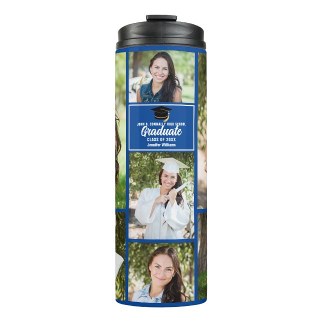 Blue Graduate Photo Collage Graduation Gift Thermal Tumbler (Front)