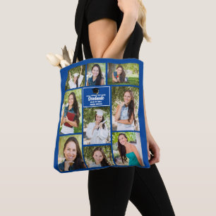 Blue Graduate Photo Collage Graduation Gift Tote Bag