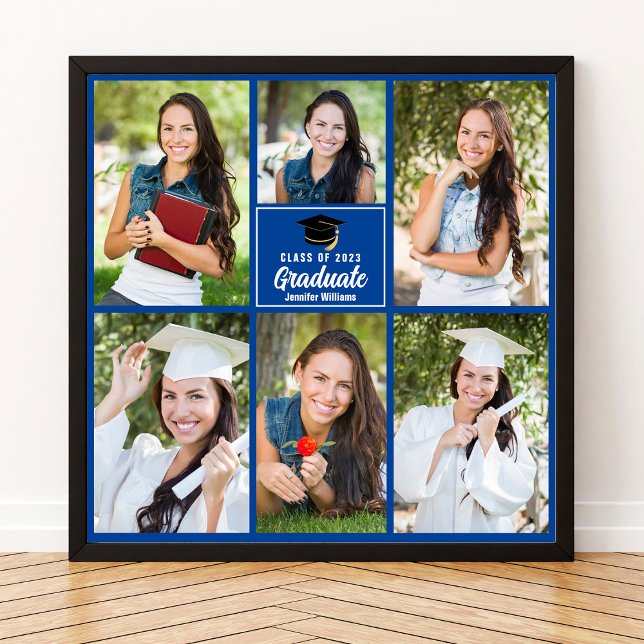 Blue Graduate Photo Collage Graduation Square Poster (Creator Uploaded)