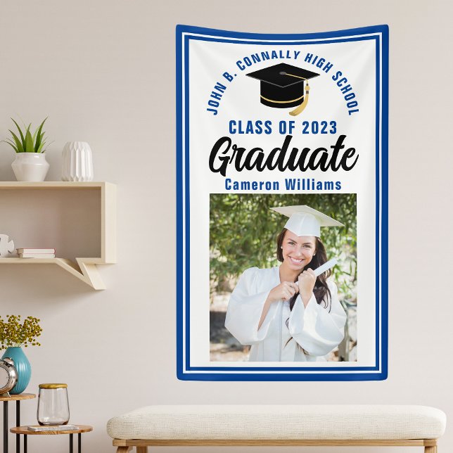 Blue Graduate Photo Custom Cute Graduation Party Banner (Creator Uploaded)