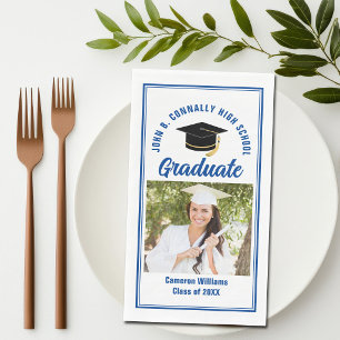 Blue Graduate Photo Custom Graduation Party Napkin