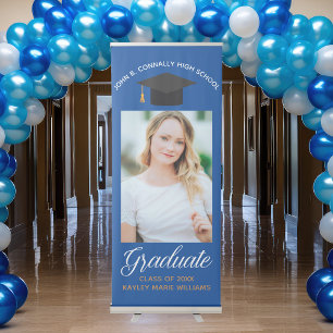 Blue Graduate Photo Customised Graduation Party Retractable Banner