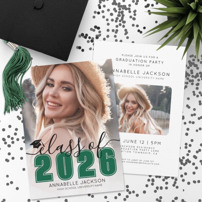Blue Graduate Photo Graduation Invitation (Simple Blue Script Graduate Photo Graduation Invitation )