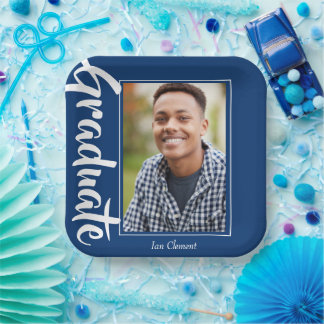 Blue Graduate Photo Personalised Party Paper Plate