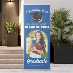 Blue Graduate Photo Vertical Graduation Party Retractable Banner