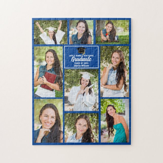 Blue Graduate Senior Photo Collage 2024 Graduation Jigsaw Puzzle (Vertical)