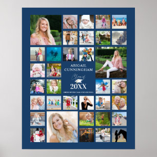 Blue Graduation 35 Photo Collage Class Year Poster