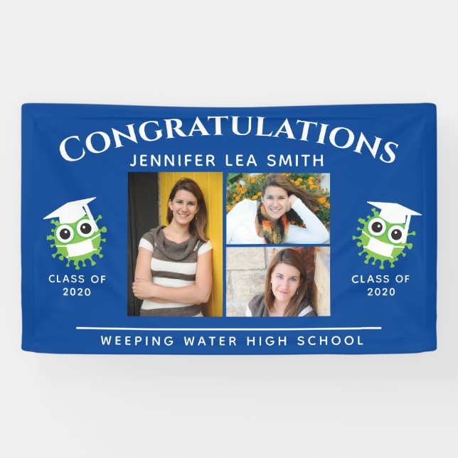 Blue Graduation Banners Personalised Senior Photos (Horizontal)