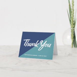 Blue Graduation Bold Script Cap Icon Retro Minimal Thank You Card
