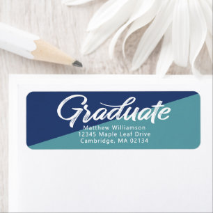 Blue Graduation Bold Script Simple Modern Address