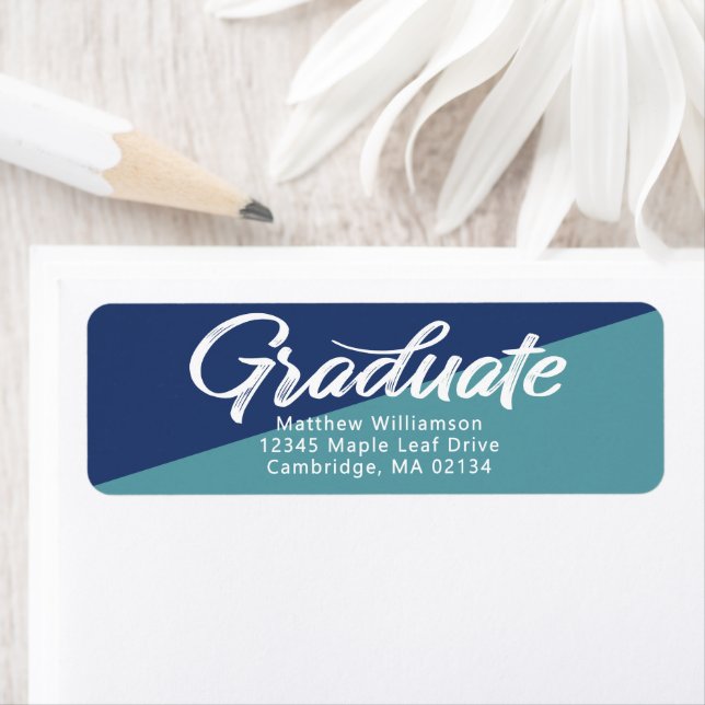 Blue Graduation Bold Script Simple Modern Address (Insitu)